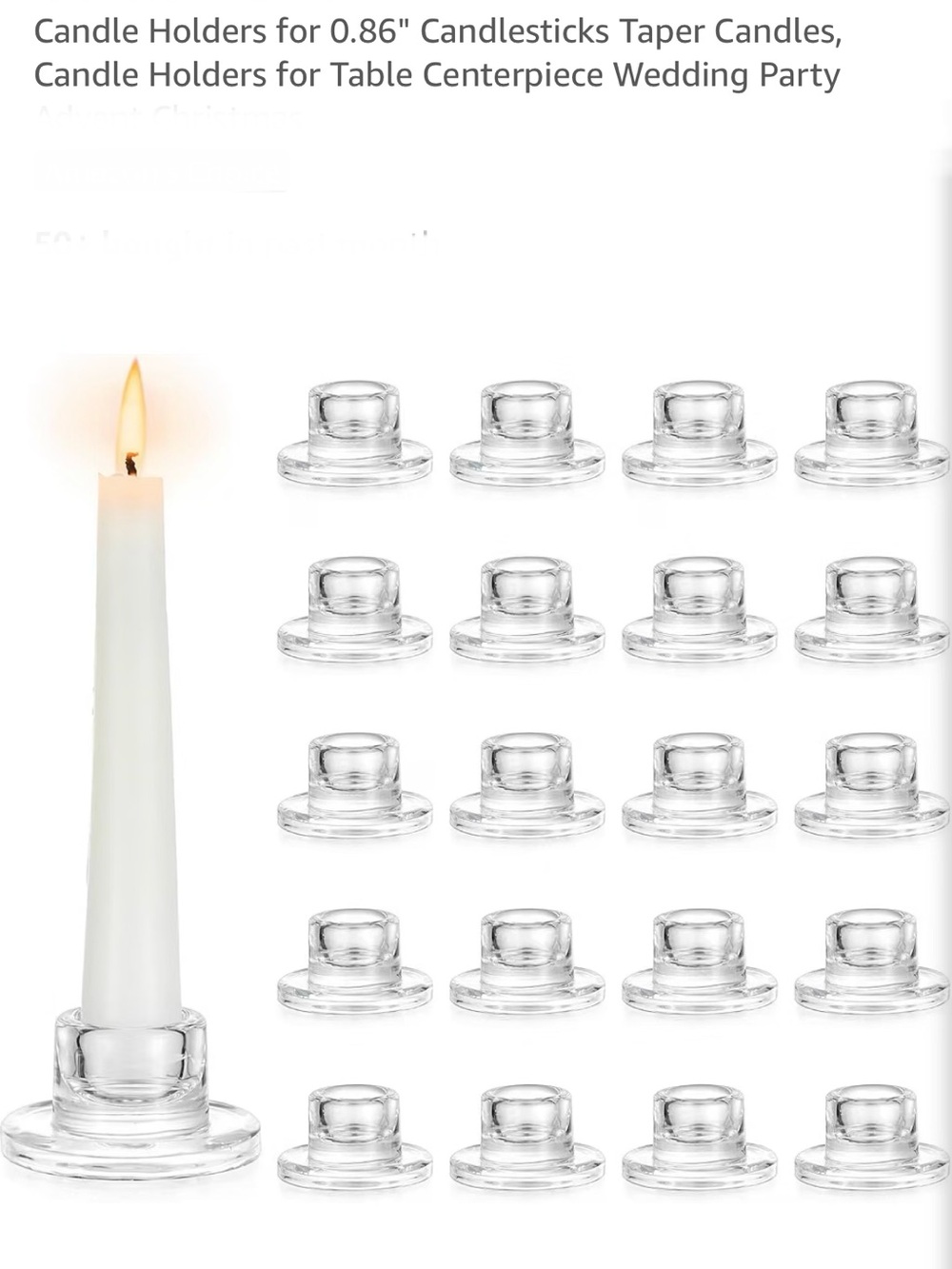 Clear Glass Taper Candle Holders - Pack of 20